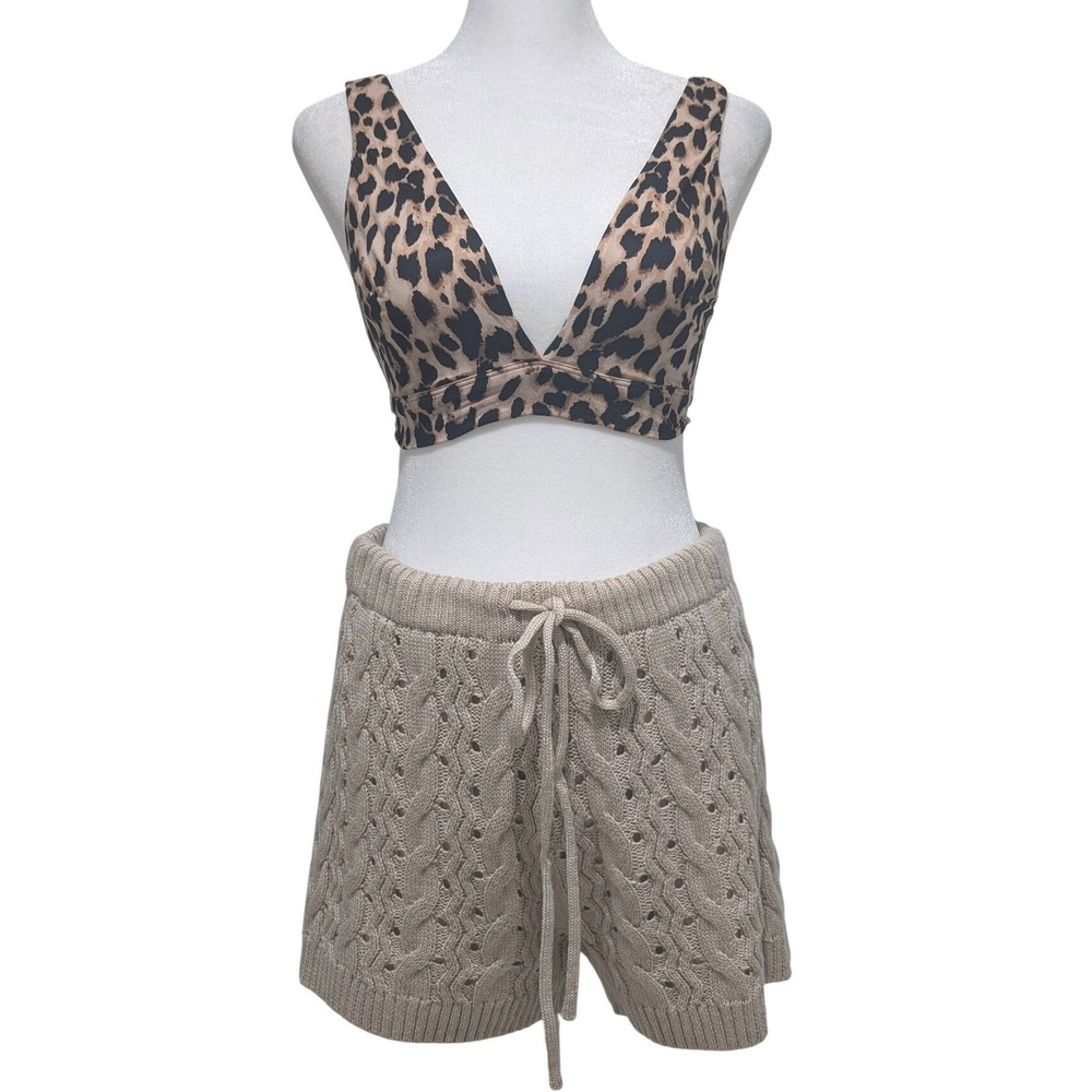 Le Lis Collection Beige Cable Knit Drawstring Shorts Scandi Cozy Beach Lounge‎ M